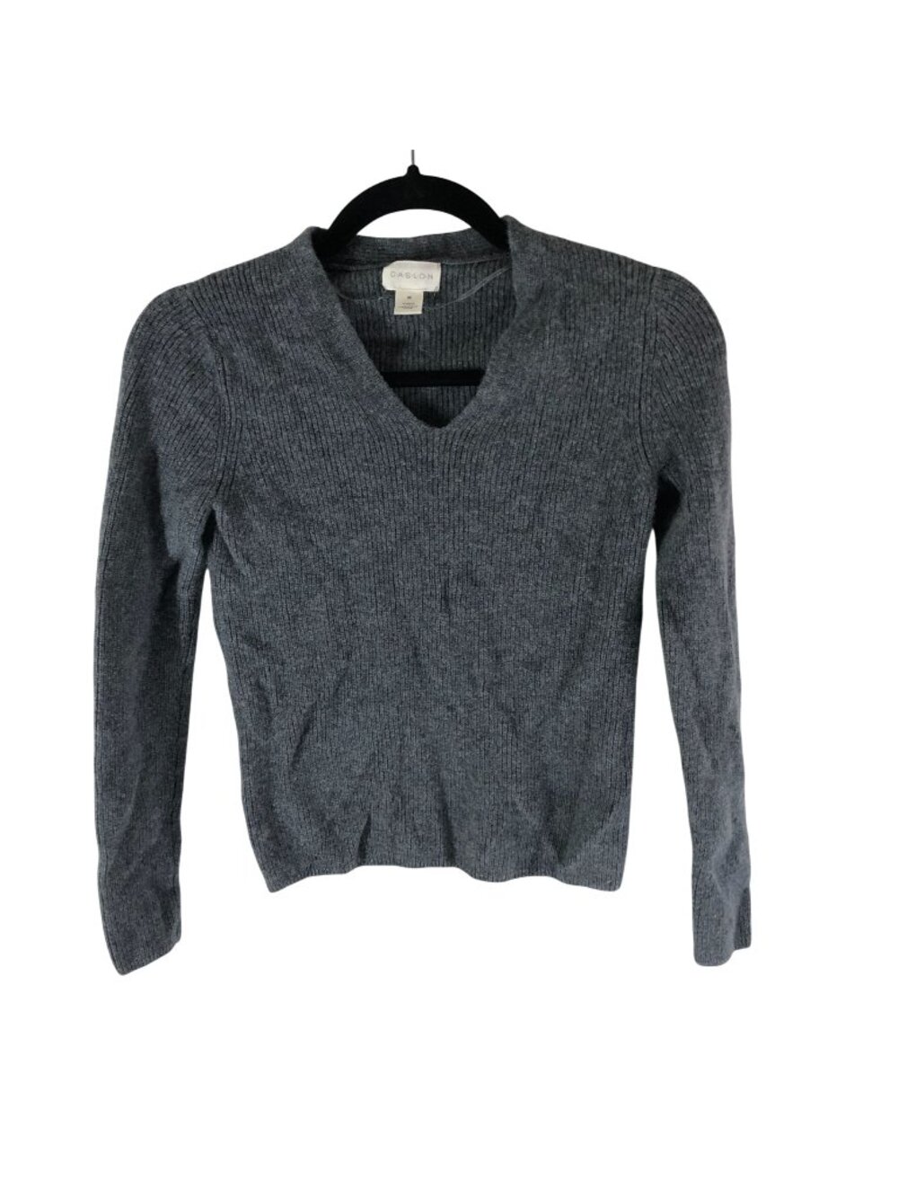 Caslon Gray Wool Cashmere Blend V-Neck Sweater XS Long Sleeve Ribbed Knit Womens
